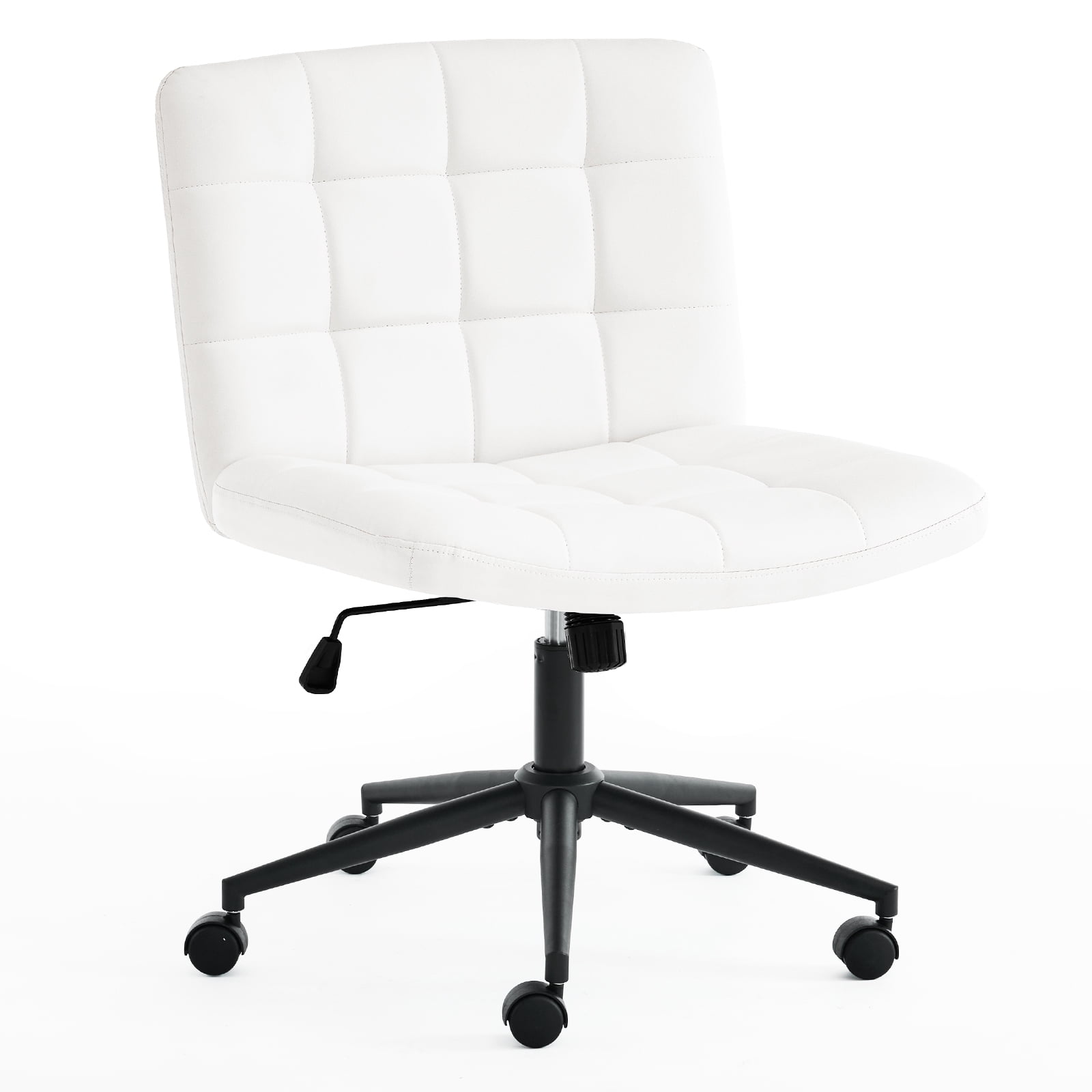 Modern Armless Home Office Chair Wide Desk Chair with Wheels Swivel Task Chair for Home Office, Bedroom. PU-Ivorywhite
