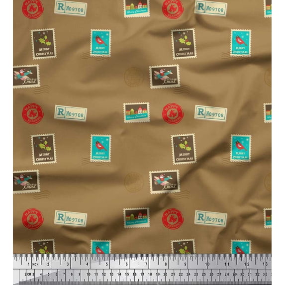 Soimoi Brown Moss Georgette Fabric Stamps Christmas Print Sewing Fabric Yard 42 Inch Wide