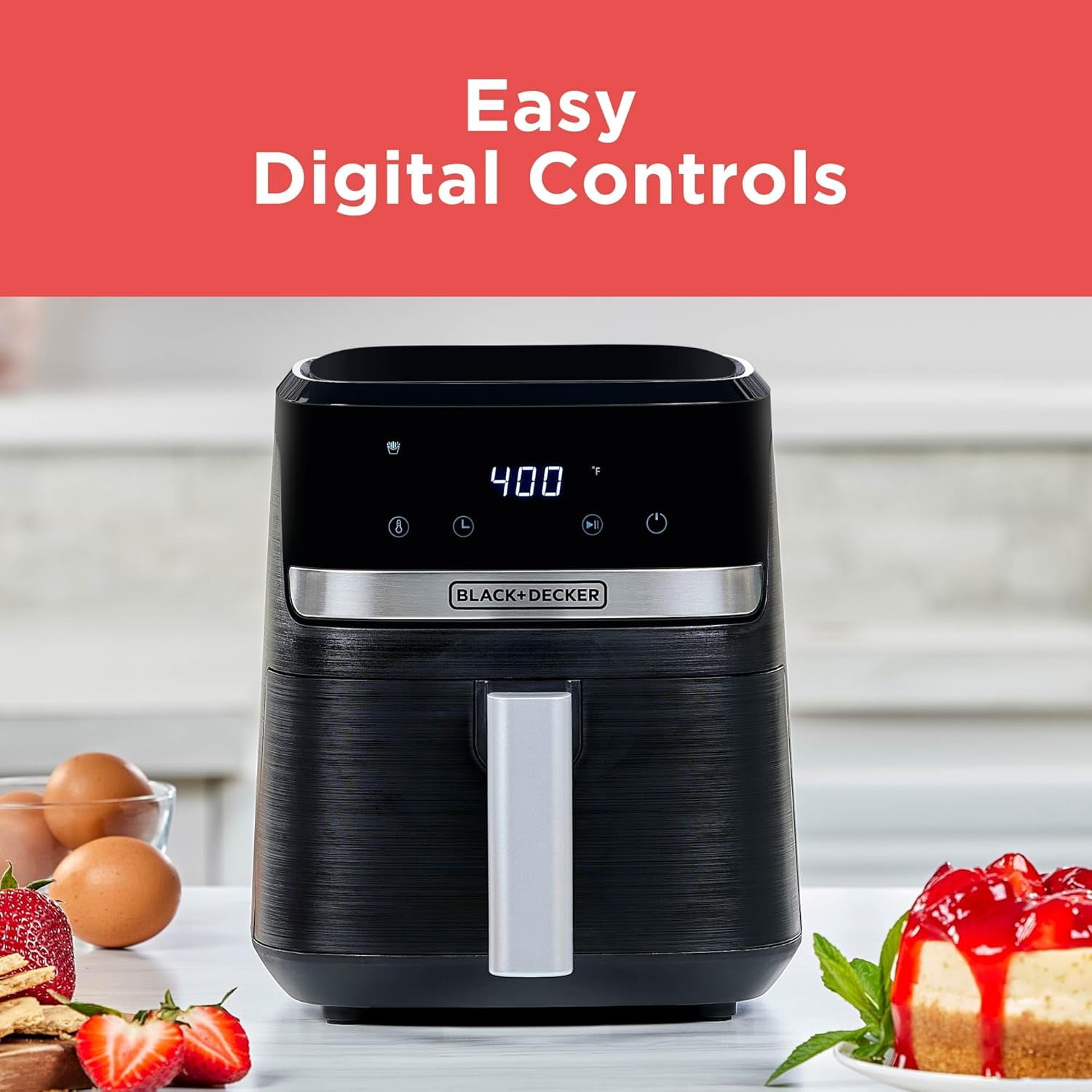 2QT Air Fryer, Crispy Deep Fried Taste without the Fat, Plus Bake, Dehydrate, and Keep Food Warm, Digital Touchscreen and Auto Shut-Off