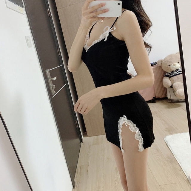 Pijama de mujer con falda de verano sexy y linda, ajustado, estilo Pure Desire, camisón de encaje, falda fina, ropa para el hogar