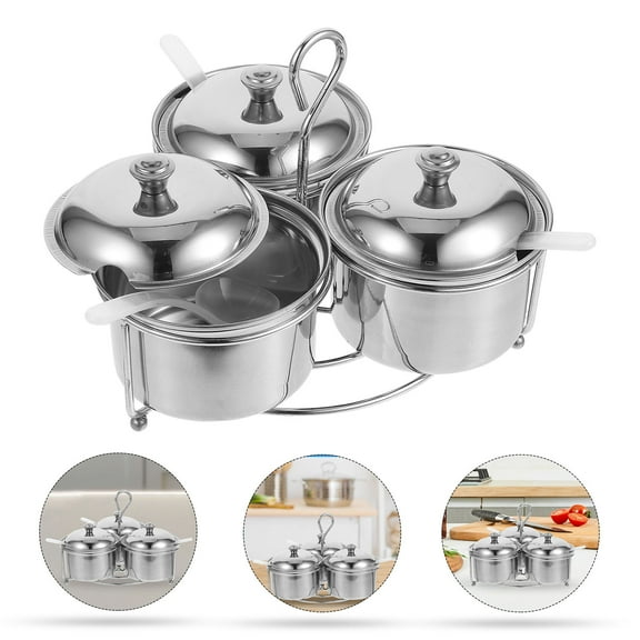 ADDHAT Plated Silver Stainless Steel Seasoning Box Multi-Use Kitchen Spice Jars with Lid