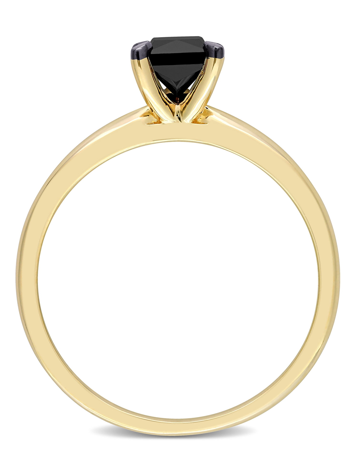 3/4 Carat T.W. Black Diamond 14kt Yellow Gold Square Black Rhodium Plated Solitaire Engagement Ring