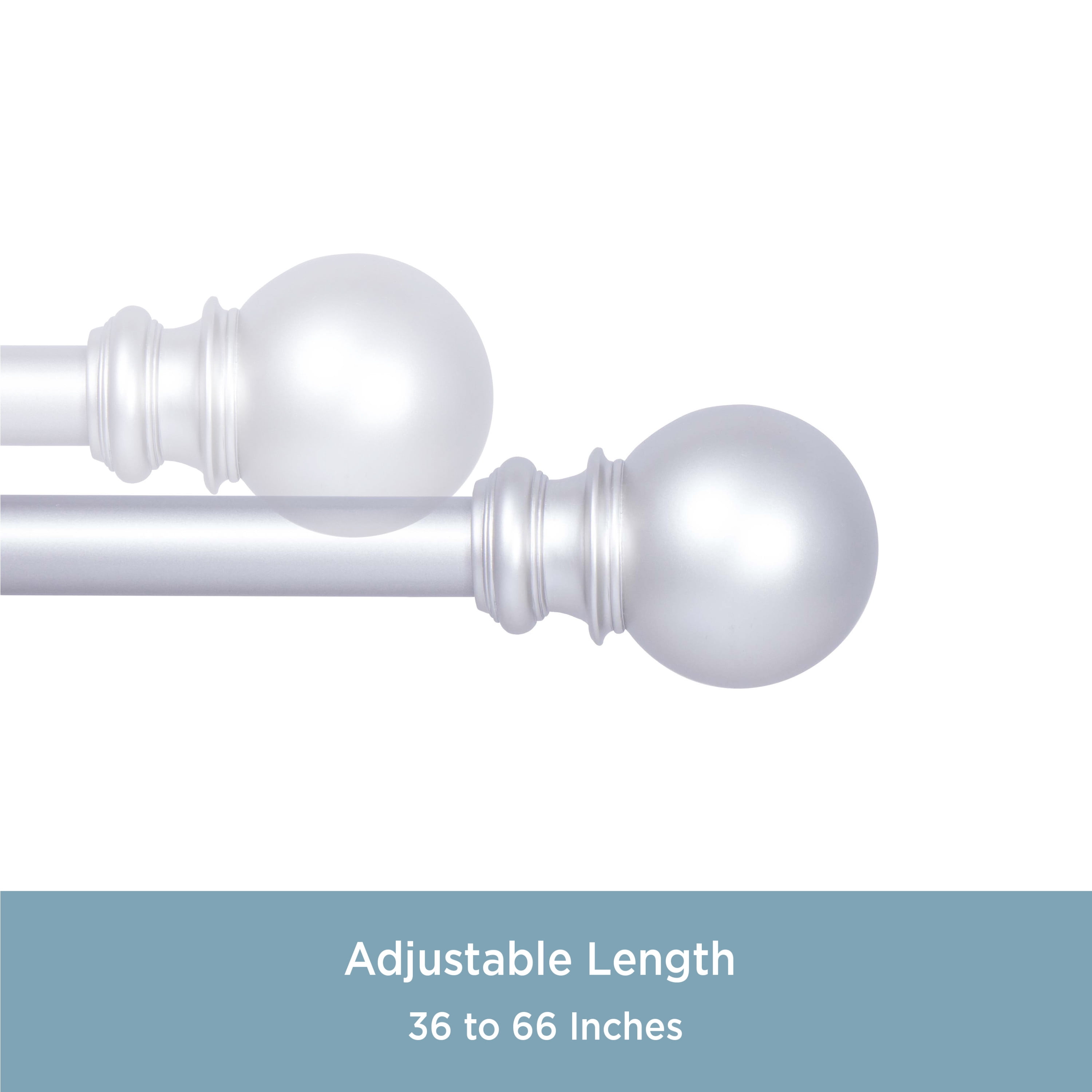 Kenney Bryce Standard Steel Decorative Window Curtain Rod, 36-66" Adjustable Length, 3/4" Dia., Satin Nickel