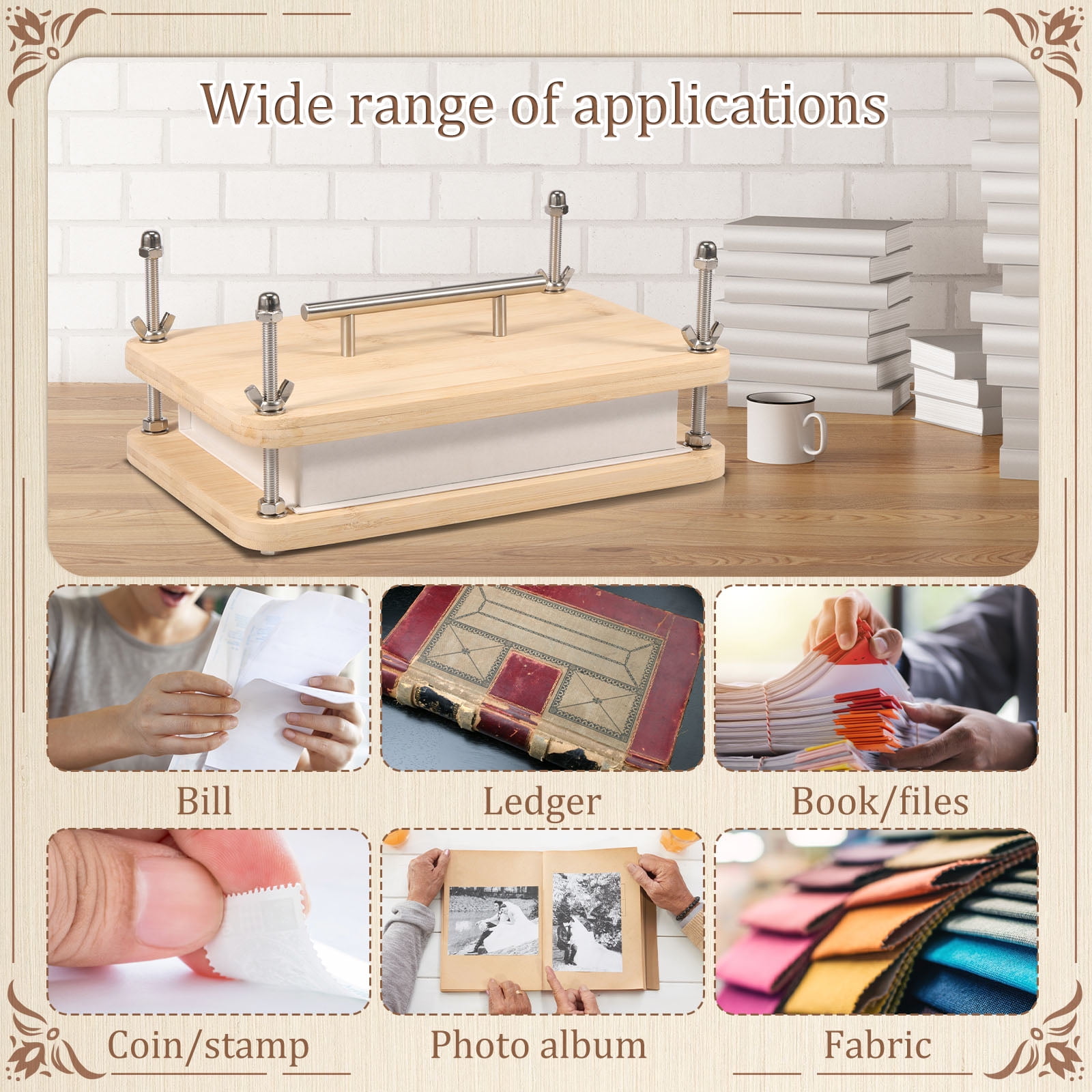 Toorise Wooden Book Press for Handmade Bookbinding Large Size Wood Bookbinding Press Easy to Use Multifunctional Manual Book Press With Handle for Craft Enthusiasts