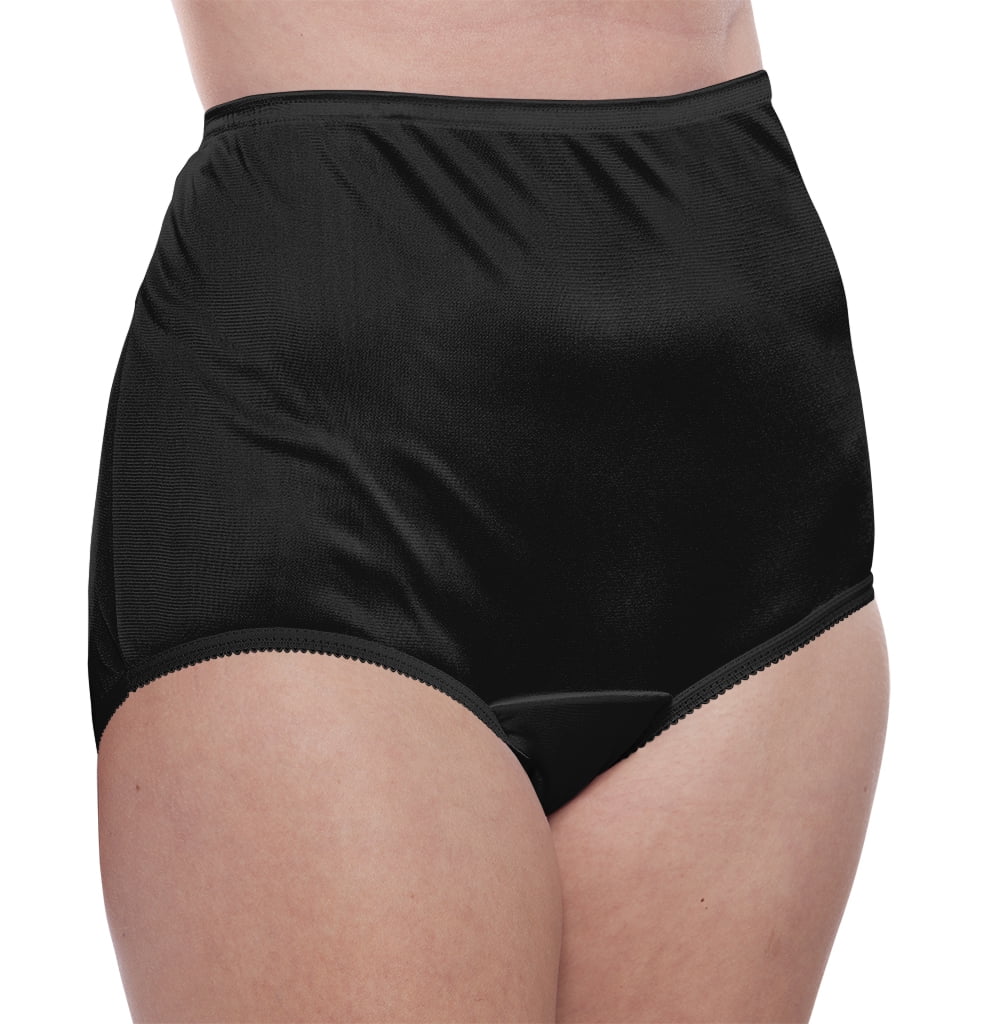 Women's Classic, Nylon, Full Coverage Brief Panty by Teri Lingerie Black 4  Pack 
