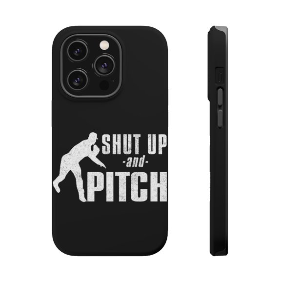 DistinctInk Tough Case for Apple iPhone 15 PRO (6.1" Screen), Compatible with MagSafe Charging - Shut Up & Pitch Baseball