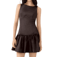 thumbnail image 3 of Robe Plissée Sans Manches pour Femme Robe Mini Ligne A Couleur Unie Col Rond Caractéristique de Gaine Nœud - Fermeture Éclair au Dos Brun P, 3 of 9
