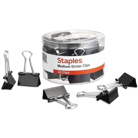 Staples Medium Metal Binder Clips Black 1 1/4" Size with 5/8"Capacity 831602