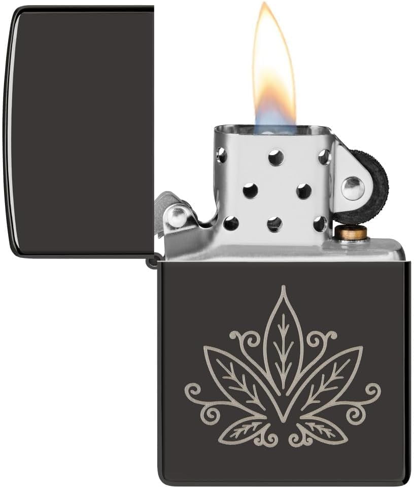 Zippo Lighter - Personalized Message Engraved on Backside Leaf Smoke 48926