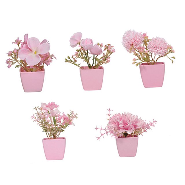 5 miniplantas artificiales en maceta, flores artificiales decorativas, bonsái de imitación para estantería, baño, escritorio, decoración del hogar. Estilo C