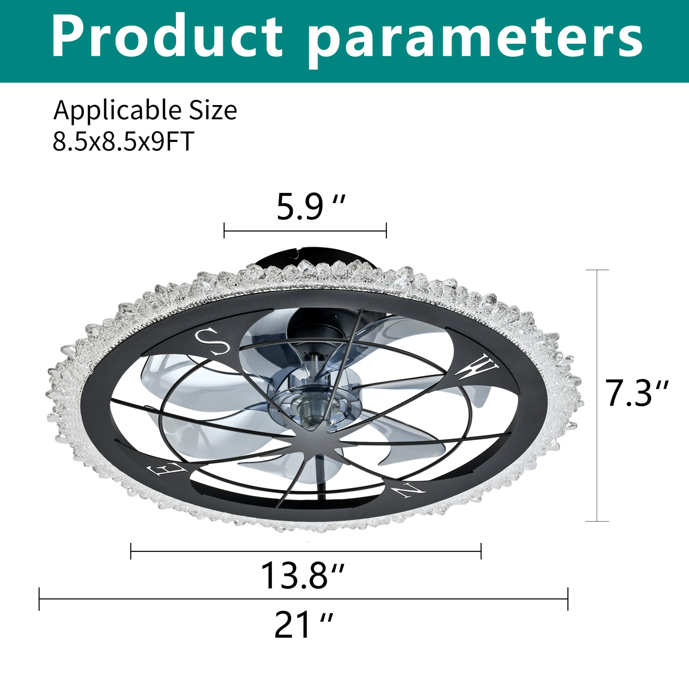 GDF Studio 21" Vintage Caged Ceiling Fan with LED Lights, Remote & App Control, Rustic Flush Mount Fandelier, Matte Black