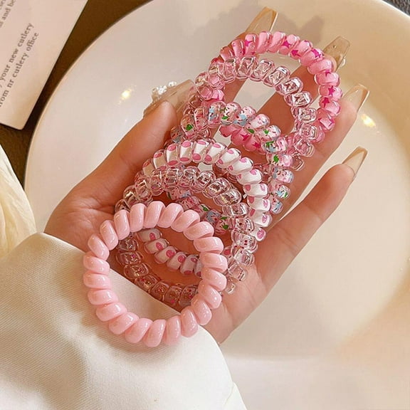 Pastel Pink Spiral Hair Ties 6 Pack Coiled Elastic Telephone Cord Hair Bands for Women