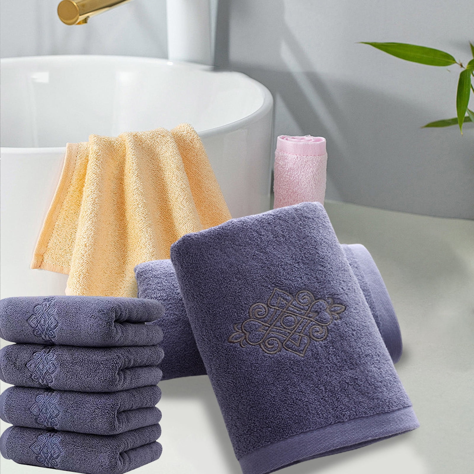 Hand Towel Set of 4 Super Thick Luxury Cotton Soft Highly Absorbent Embroidered Hand Towels for Bathroom Decorative Hotel Quality (14 x 31 in,Blue)