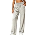 thumbnail image 6 of BRELIL Women's High Waisted Straight Leg Sweatpants with Pockets Casual Loose Lounge Pants Solid Officewear Long Trousers Fashion Outfits, White M, 6 of 7