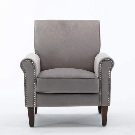 Morden Fort Accent Chair Velvet Upholstered Armchair for Bedroom Living Room Club Gray