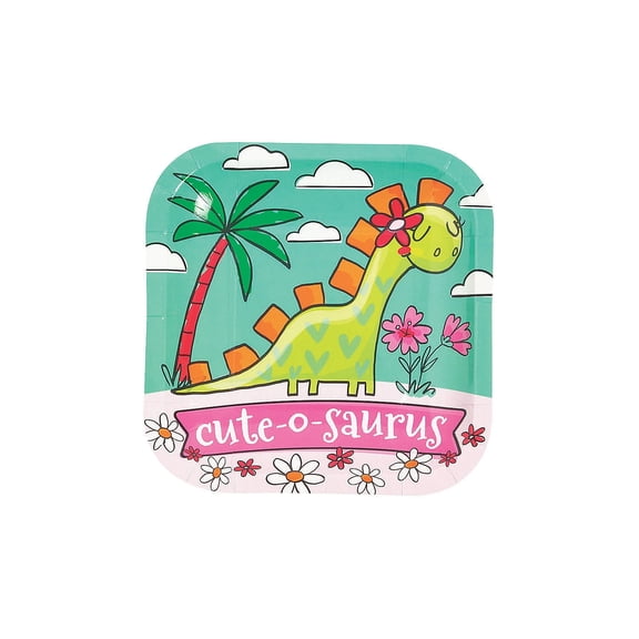 Girl Dinosaur Dessert Plate - Party Supplies - 8 Pieces