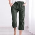 thumbnail image 2 of Pantalones capri para mujer, algodón y lino, casual, verde, talla S, 2 of 5