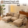 thumbnail image 6 of Ktaxon U-Shaped Sofa with 2 Removeable Ottoman Footrests, Flannel Deep Seating Couch for 3, Converts to Sleeper for Bedroom Living Room Furniture Khaki, 6 of 13