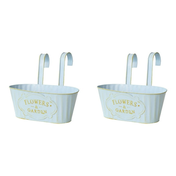 2PCS Metal Hanging Flower Pots for Fence - 11" Vintage Style Iron Planter Buckets with Detachable Hooks - Outdoor Gardening Supplies for Railing, Window & Privacy Fence Decor