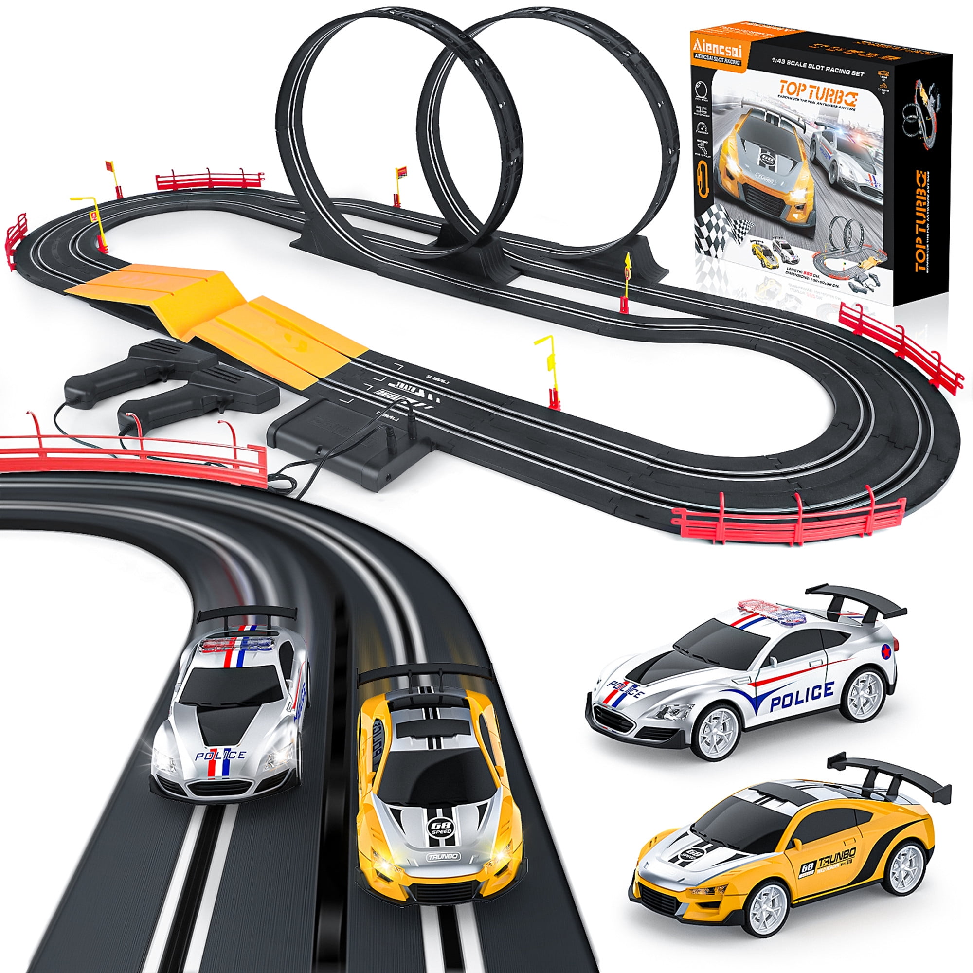 Autoflier Hand Rolling Slot Car Race Track R/C Race Car Playset w/ 25 Tracks 