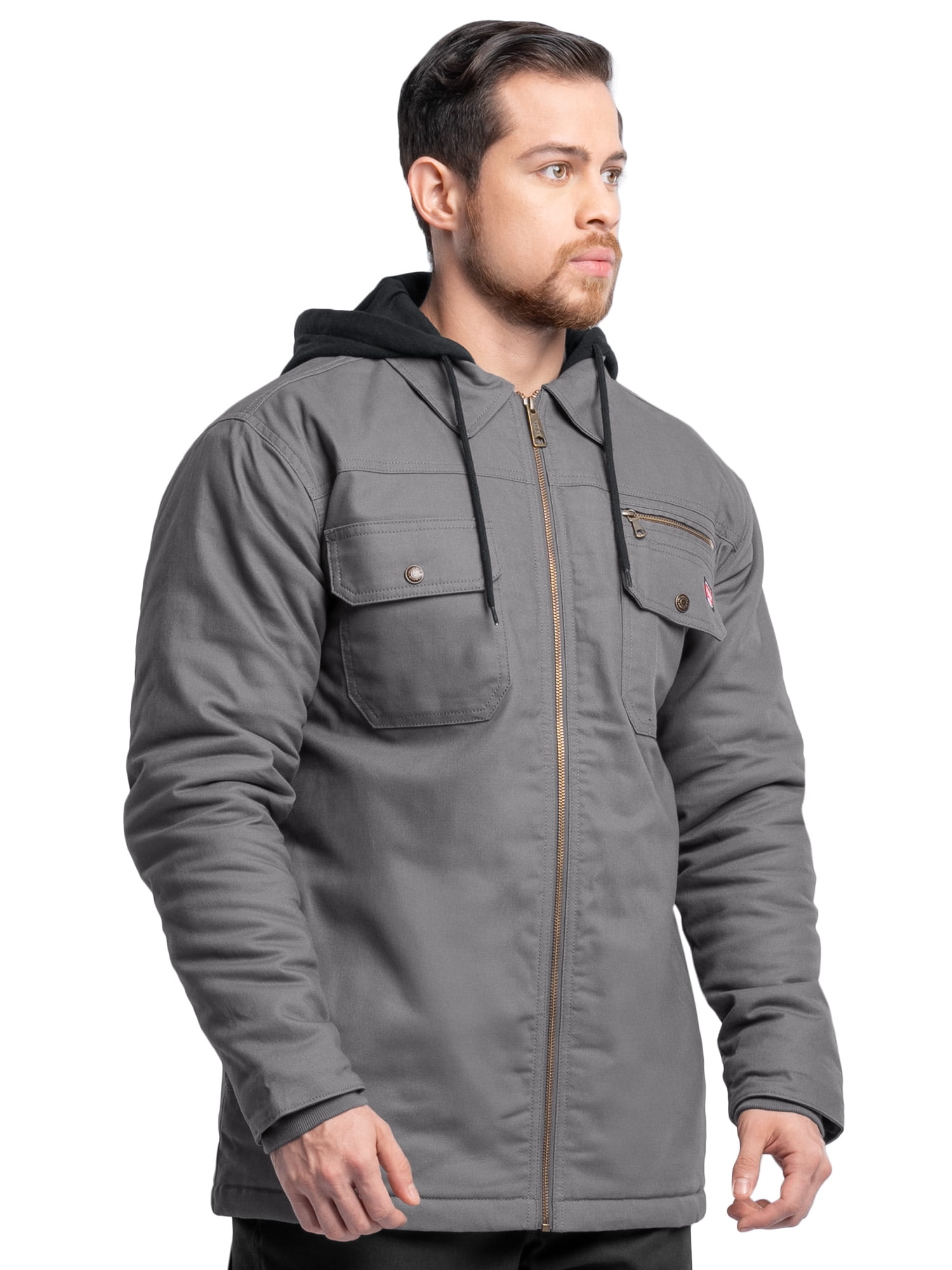 Wrangler Workwear Men's Quilted Lined Work Shirt Jacket with Hood, Size S-5XL (Men's and Big Men's)