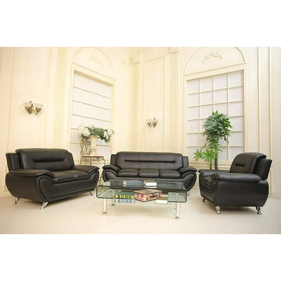 PonLiving Furniture Contemporary PU Leather Sofa & Loveseat & Chair Set, 3 Piece Sofa Set (3PC Black) GTU Furniture Contemporary PU Leather Sofa & Loveseat & Chair Set, 3 Piece Sofa Set (3PC Black)