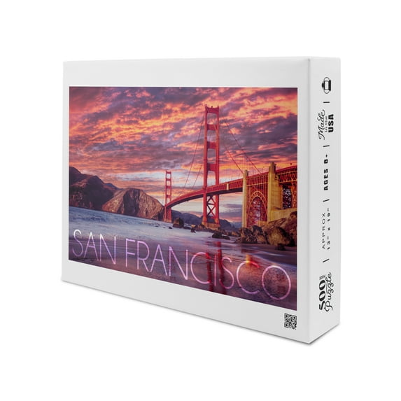 San Francisco, California, Golden Gate Bridge and Sunset (19x27 inches, Premium 500 Piece Jigsaw Puzzle for Adults and Family, Made in USA)