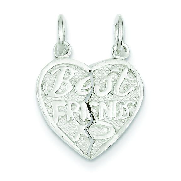 FindingKing Sterling Silver Best Friends Heart Charm & 18" Chain