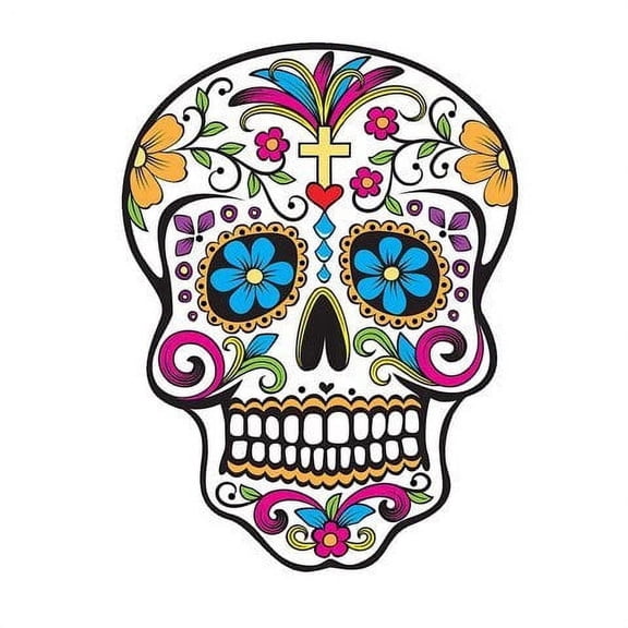 Sugar Skull Colorful & Bright Day of the Dead Edible Icing Image Cake Topper, by Tnct.