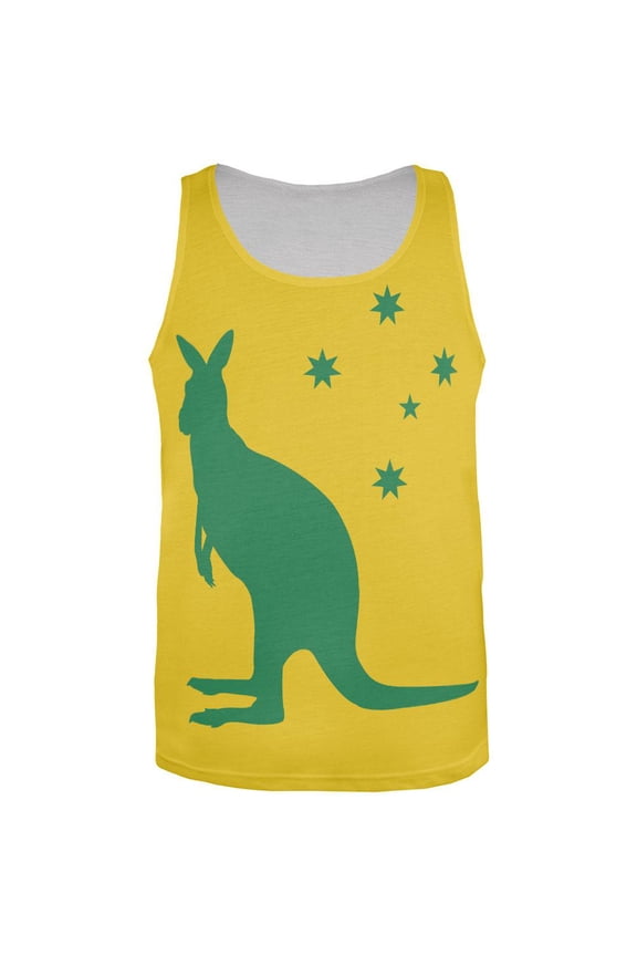 World Cup Australia Yellow Sporting Kangaroo All Over Adult Tank Top - X-Large