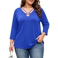 thumbnail image 6 of Tops for Women 3/4 Sleeve V Neck Plus Size Solid Color Casual Breathable Top, 6 of 9