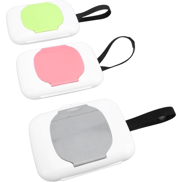 Lot de 3 Lingettes Humides en Boîte - Distributeur Portable de Lingettes Humides - Boîte Réutilisable de Lingettes Humides avec Couvercle - Sac pour Lingettes Humides - Imperméable et Antipoussière - Sac pour Lingettes Humides - 16,5 * 13 * 3 cm