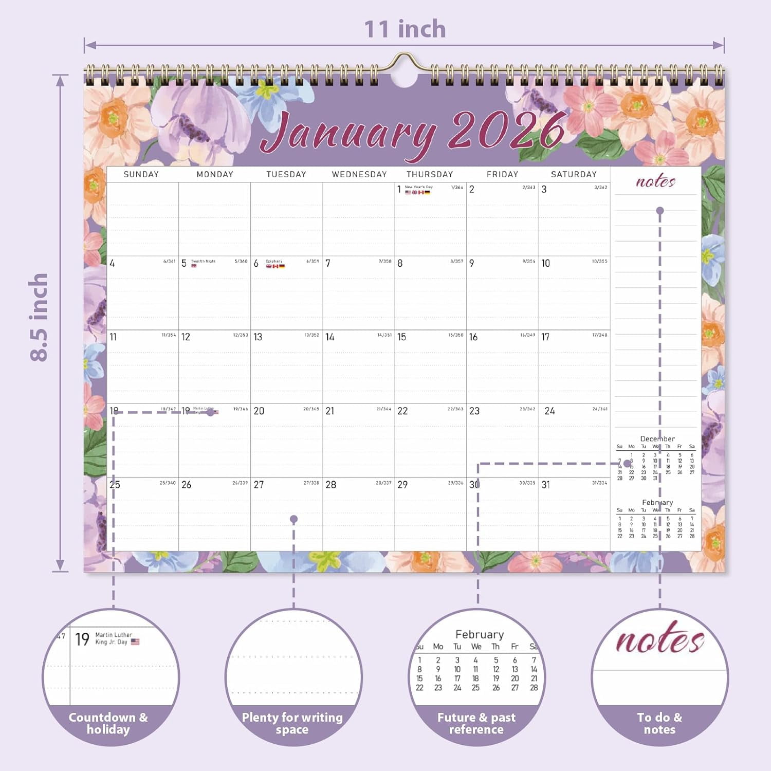 2026 Wall Calendar, 18 Monthly Wall Calendar from January 2026 to June 2027, Paper Desk Planner(11'' x 8.5''), Hanging for Teacher Family School Office Supplies