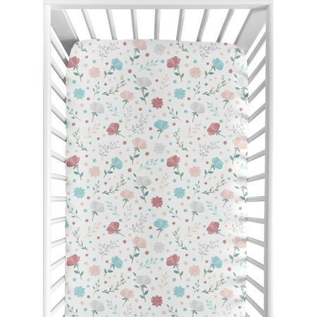 UPC: 0846480085317 | Sweet Jojo Designs Floral Flower Girl Jersey Stretch Knit Baby Fitted Crib Sheet for Soft Toddler Bed Nursery – Pink Blue Grey Pop Flower Boho Shabby Chic Modern Flowers Colorful Wildflower Roses