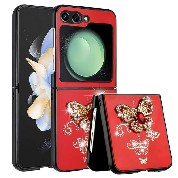 Bemz Butterfly Diamond Gem Luxury Cover Case for Galaxy Z Flip 5 - Red Gold