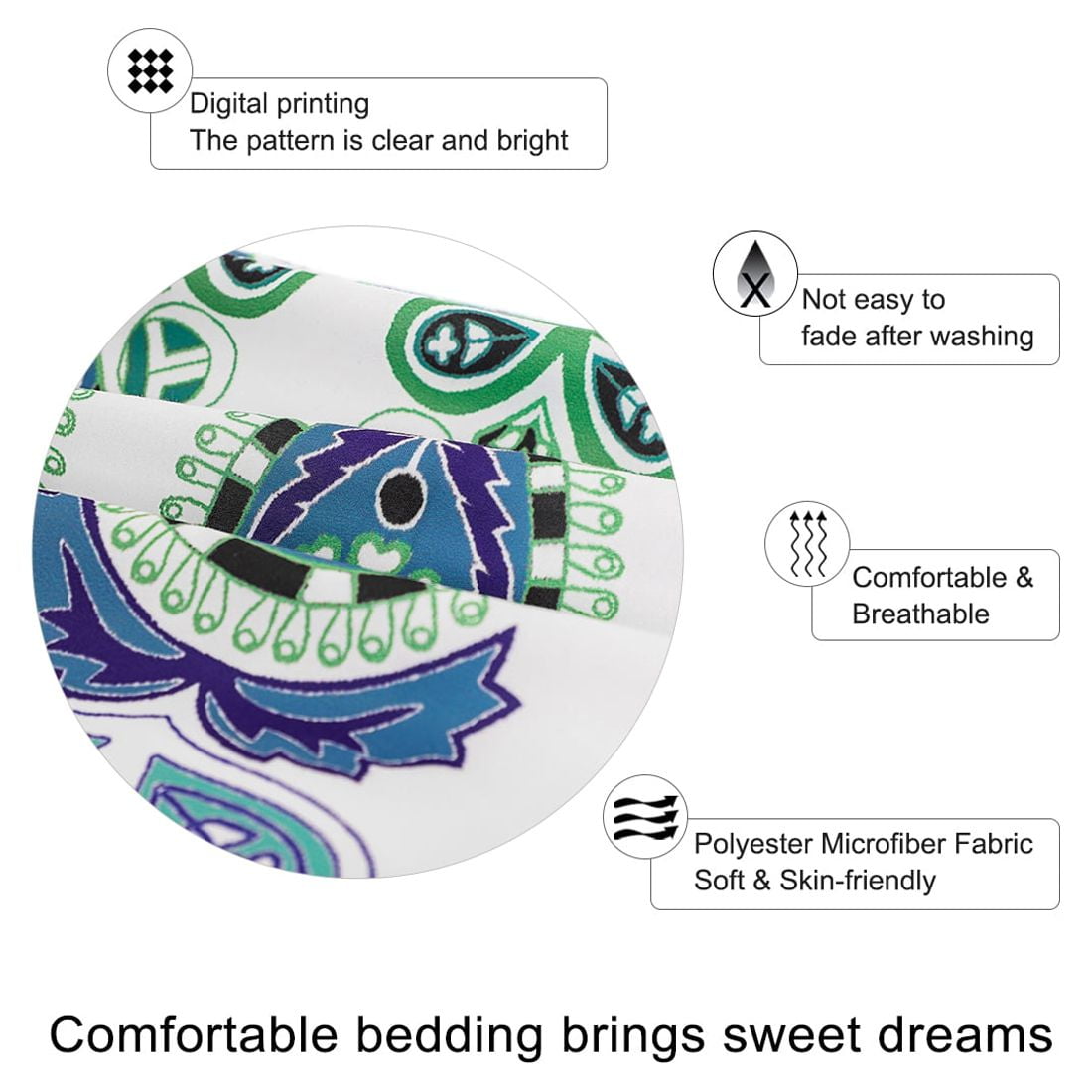 5-piece Bohemian Duvet Cover Polyester Bedding Set White and Green Queen