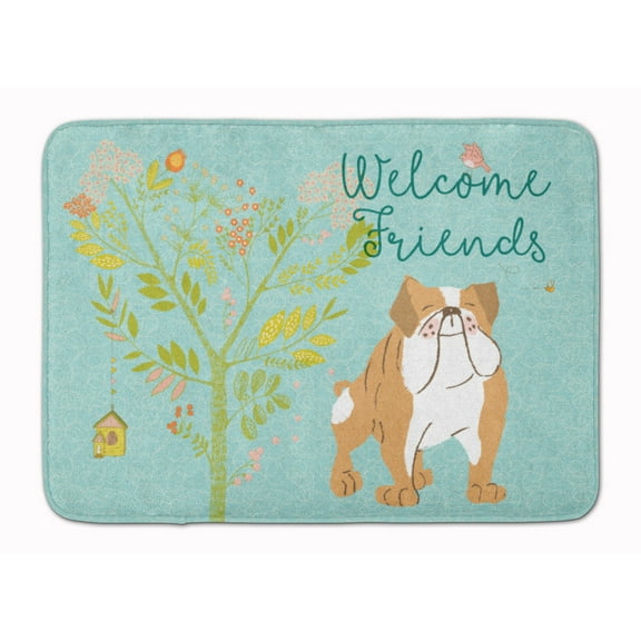 Carolines Treasures BB7602RUG Welcome Friends English Bulldog Machine Washable Memory Foam Mat 19 X 27" multicolor