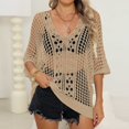 thumbnail image 2 of yillto Women's 2025 Spring Summer Tops Crochet Hollow out 3/4 Sleeve Sweater Tshirts Beach Knit Cover Up, 2 of 6