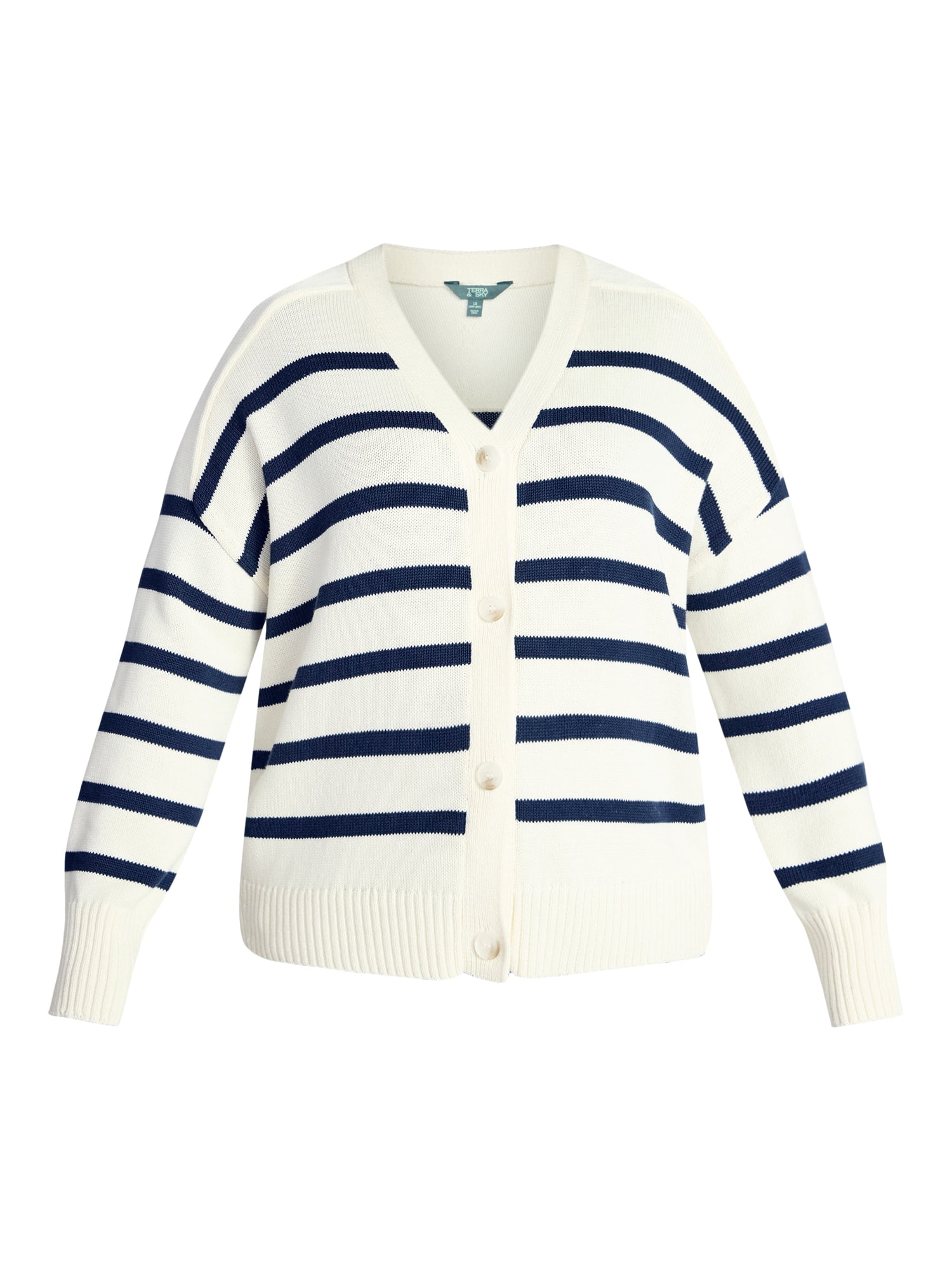Terra & Sky Women's Plus Size Boyfriend Cardigan with Long Sleeves, Midweight, Size 0X-5X
