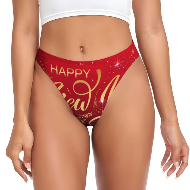 Fotbe Happy New Year2 Tanga Sin Costuras para Mujer con Estampado – Panties Invisibles, Transpirables y Cómodos para Uso Diario-X-Large