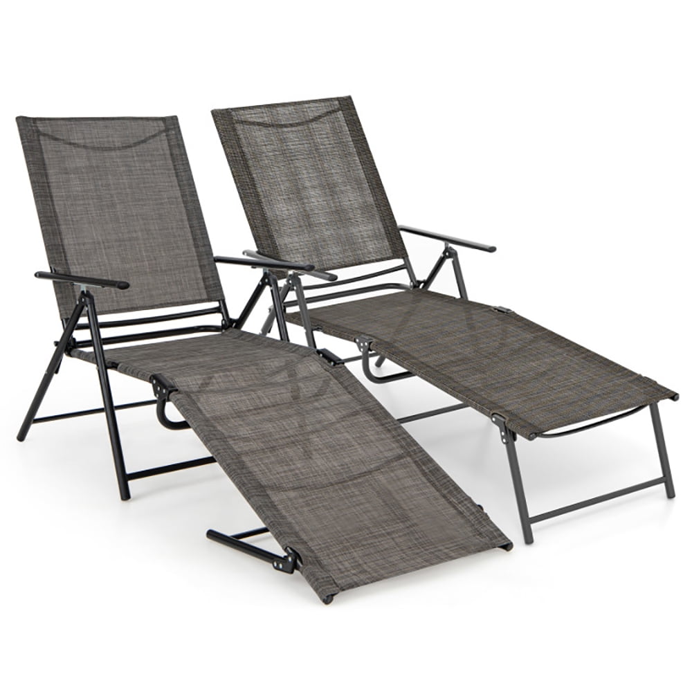 Aimee Lii 2 Piece Patio Folding Chaise Lounge Chairs Recliner with 6-Level Backrest, Patio Loungers, Coffee