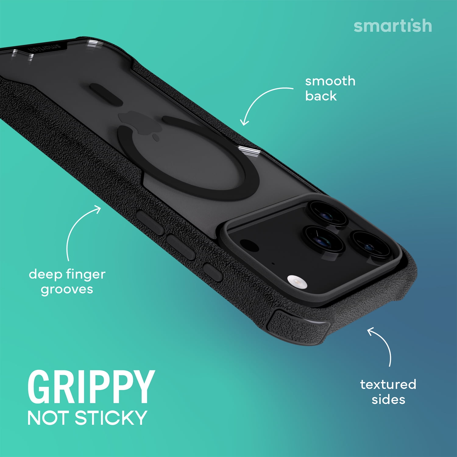Smartish® iPhone 17 Pro Max MagSafe Case - Gripzilla Protective Magnetic Clear Case [Rugged + Tough] Heavy Duty Grip - Anti-Yellowing Drop Tested Cover for Apple iPhone 17 Pro Max - Clearly Black