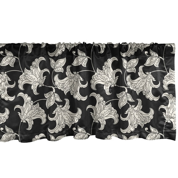 Ambesonne Flower Window Valance, Vintage Style Blossom Design, 54" X 12", Black and Ivory