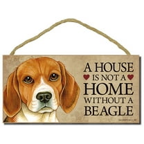 Beagle "A house is not a home without a Beagle" - 5" x 10" Door Sign with Optional Stand and Bonus "I Love My Dog" 3" Round Decal