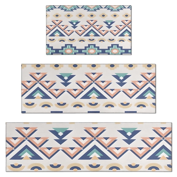 Colorful Geometric Triangle Diamond Pattern Kitchen Rugs Sets Of 3,Kitchen Runner Rugs Non Skid Washable,Decorative Kitchen Floor Mats for Kitchen,Sink,Laundry,17"x30" 17"x47" 17"x59"