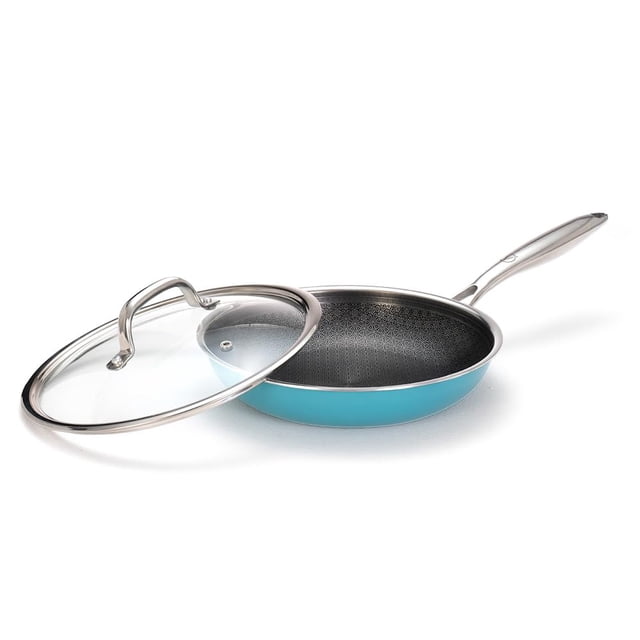 Vida Stainless Steel Triply Frypan With Glass Lid | 24 Cm, 1.8 Liters | Etched Nonstick PTFE | Rivet Less Handle | Gas & Induction Base | 7 Yrs Warranty