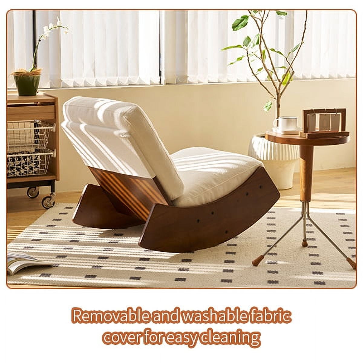 Royard Oaktree Rocking Chair with Solid Wood Base, Mid-Century Modern Upholstered Rocker Glider Chair Armless Accent Reading Chair for Bedroom, Living Room, Balcony, Office. (White)