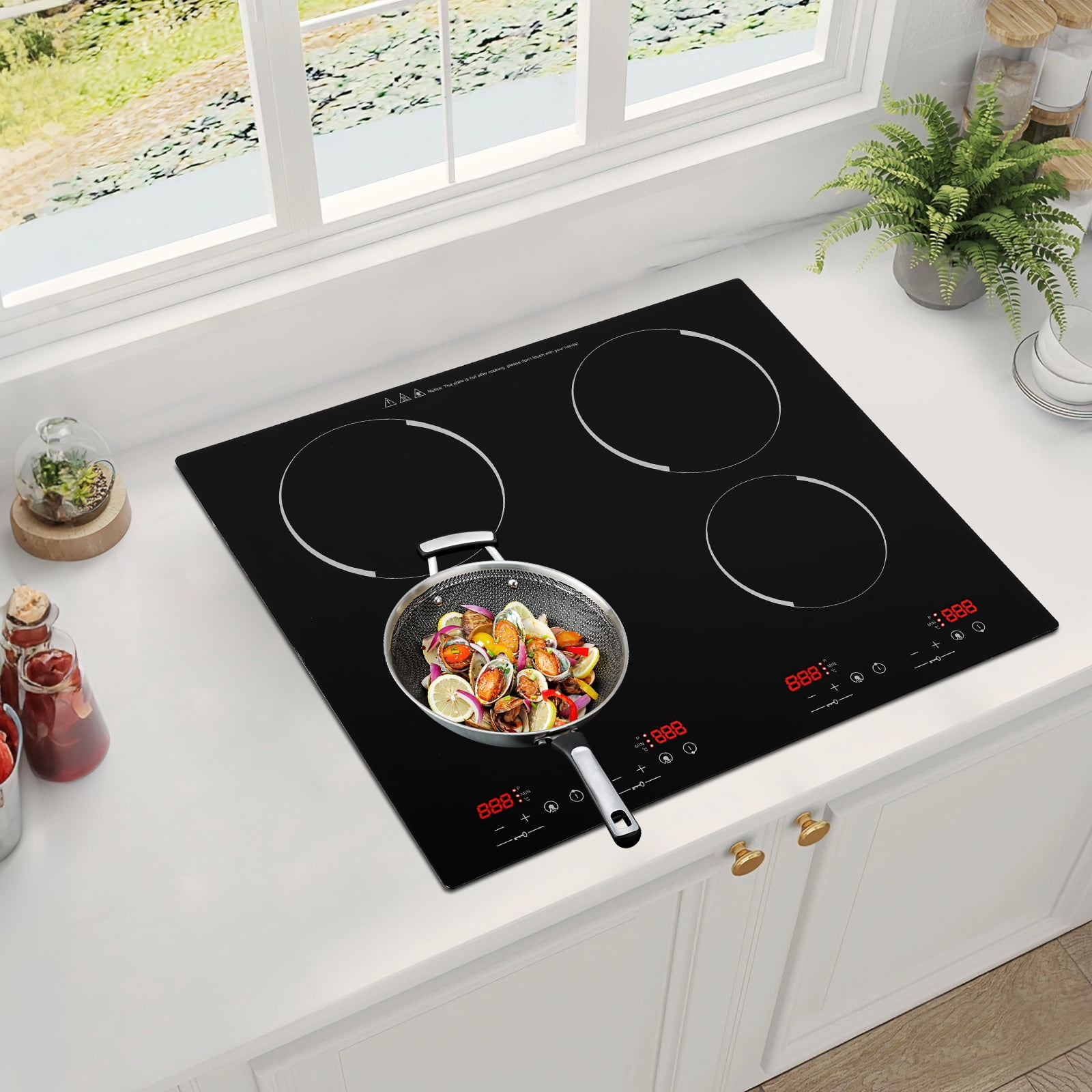 3000W Electric Cooktop, Electric Stove Top with LED Display, Intelligent Control Built-in Cooktop, 9 Heating Level (4 Burners))