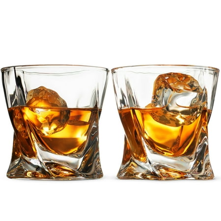ShopoKus European Style Cocktail and Whiskey Glass Set of 2 - With Magnetic Gift Box - Aristocratic Quadro Design Whiskey Glasses 10 Oz. - for Liquor Alcohol Bourbon Scotch & Old fashioned Cocktails