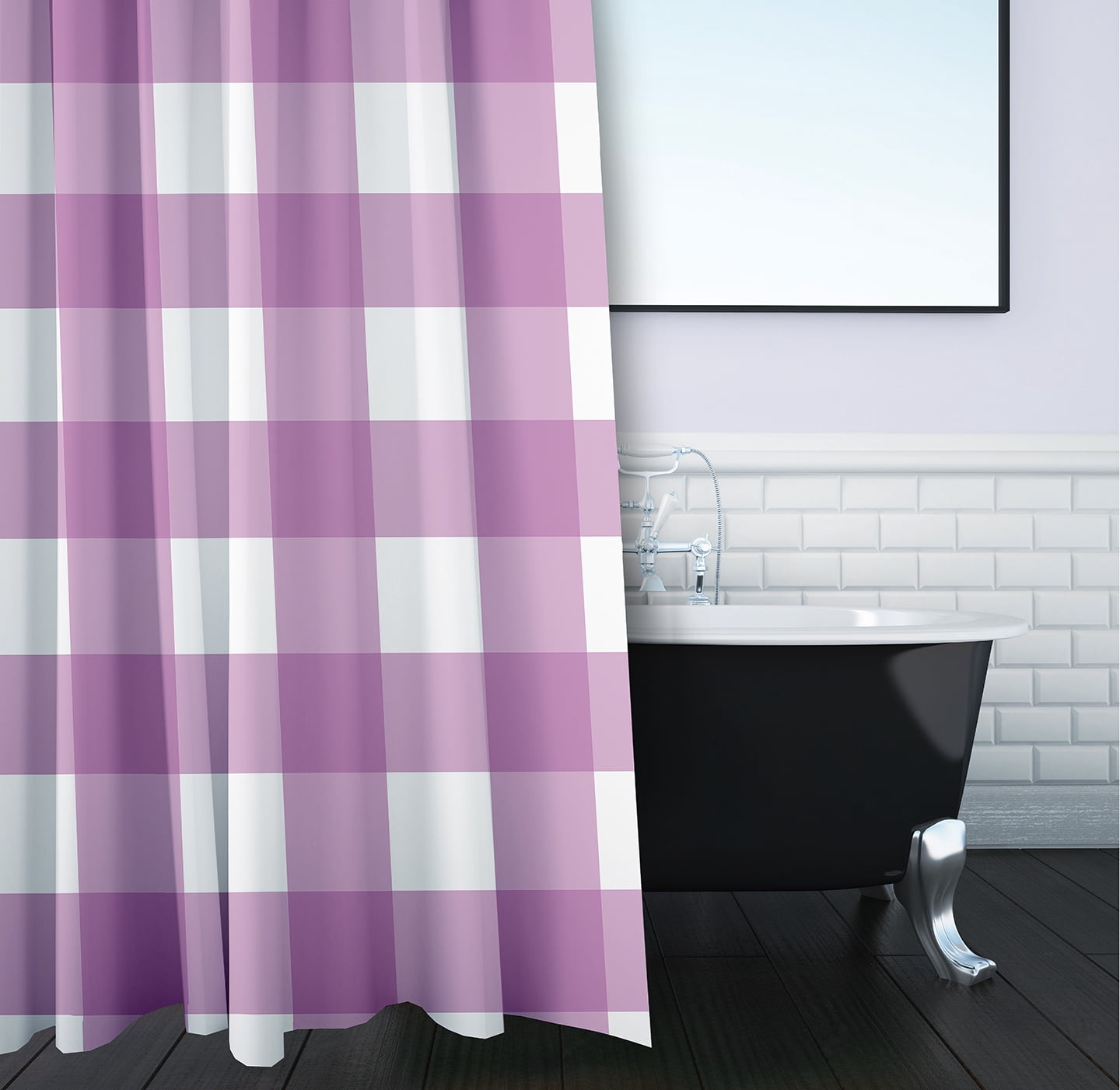 Simply Daisy 70" W x 73" L Gingham Plaid Polyester Shower Curtain, Orchid [1 Ct]